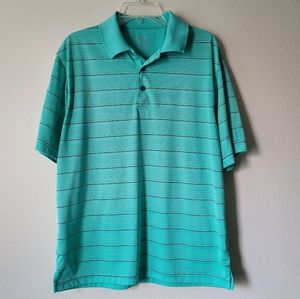 PGA Tour Golf Polo Stripes Teal Green Blue Short Sleeve Bright Wicking